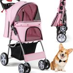 Passeggino per cani pieghevole fino a 15 kg COSTWAY – 4 ruote, finestre a rete e cestello