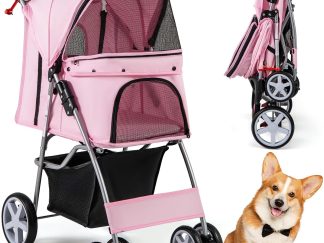 Passeggino per cani pieghevole fino a 15 kg COSTWAY – 4 ruote, finestre a rete e cestello