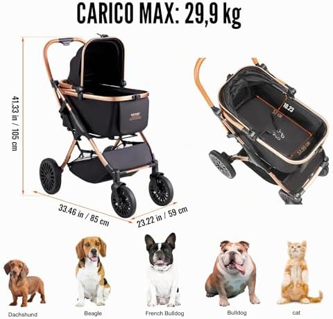 Passeggino per cani fino a 30 kg VEVOR con trasportino staccabile e cestino portaoggetti - immagine 3