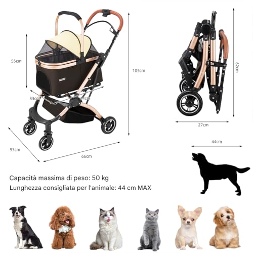 Passeggino per cani e gatti 2in1 fino a 50 kg BAKAJI – navicella rimovibile e trasportino - immagine 2