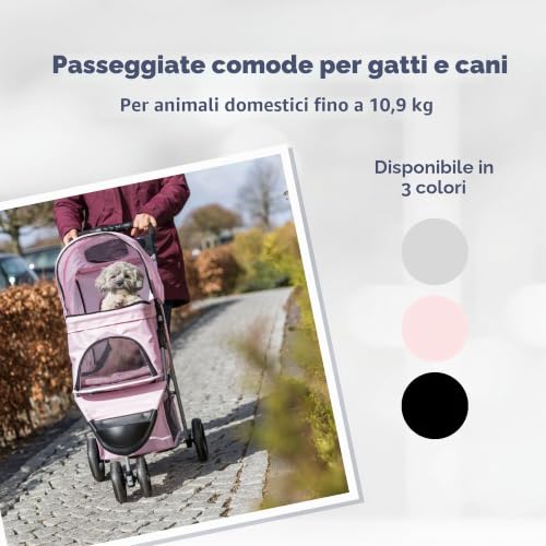 Passeggino per cani fino a 11 kg TRIXIE Rosa – pieghevole con cestino e copertura antipioggia - immagine 4
