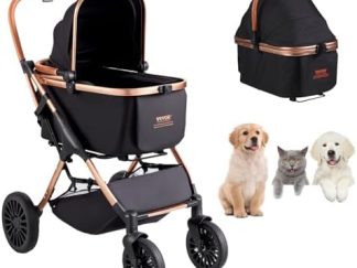 Passeggino per cani fino a 30 kg VEVOR con trasportino staccabile e cestino portaoggetti