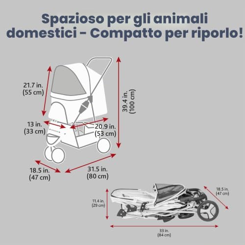 Passeggino per cani fino a 11 kg TRIXIE Rosa – pieghevole con cestino e copertura antipioggia - immagine 3