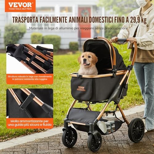 Passeggino per cani fino a 30 kg VEVOR con trasportino staccabile e cestino portaoggetti - immagine 4