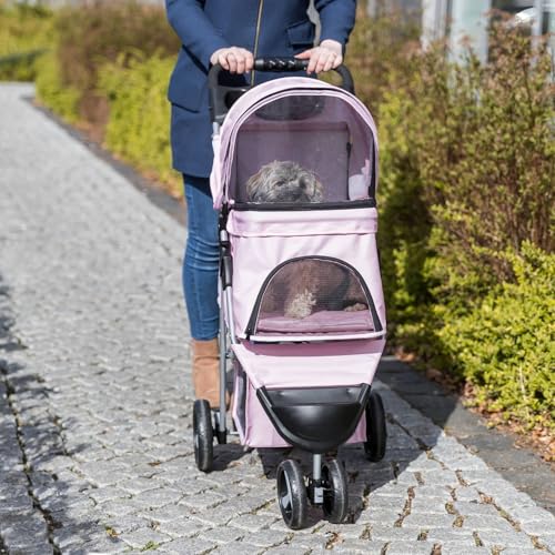 Passeggino per cani fino a 11 kg TRIXIE Rosa – pieghevole con cestino e copertura antipioggia - immagine 2