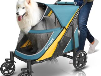 Passeggino per cani di taglia grande Petbobi – fino a 36 kg, doppio ingresso e ruote da fuoristrada