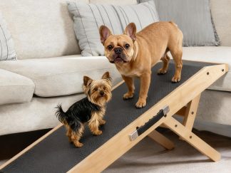 Rampa per Cani in Legno PRIORPET – Regolabile 18-53 cm per Letto e Divano, Ideale per Cani Anziani e con Problemi Articolari