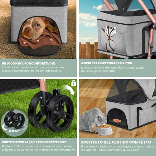 Passeggino per cani 2in1 fino a 20 kg LOVPET – trasportino staccabile, ruote in EVA e parapioggia incluso - immagine 7
