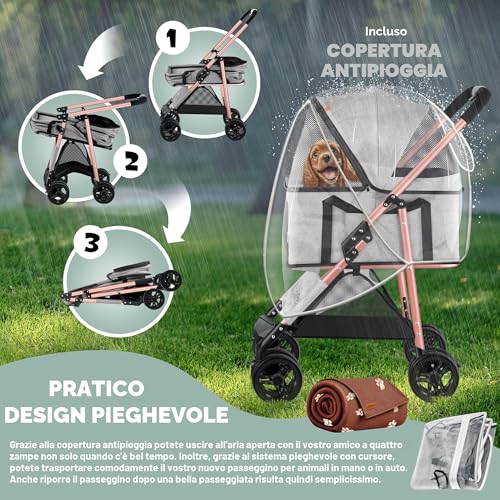 Passeggino per cani 2in1 fino a 20 kg LOVPET – trasportino staccabile, ruote in EVA e parapioggia incluso - immagine 6