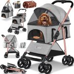 Passeggino per cani 2in1 fino a 20 kg LOVPET – trasportino staccabile, ruote in EVA e parapioggia incluso
