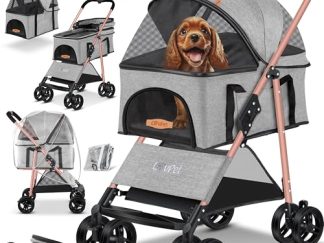 Passeggino per cani 2in1 fino a 20 kg LOVPET – trasportino staccabile, ruote in EVA e parapioggia incluso