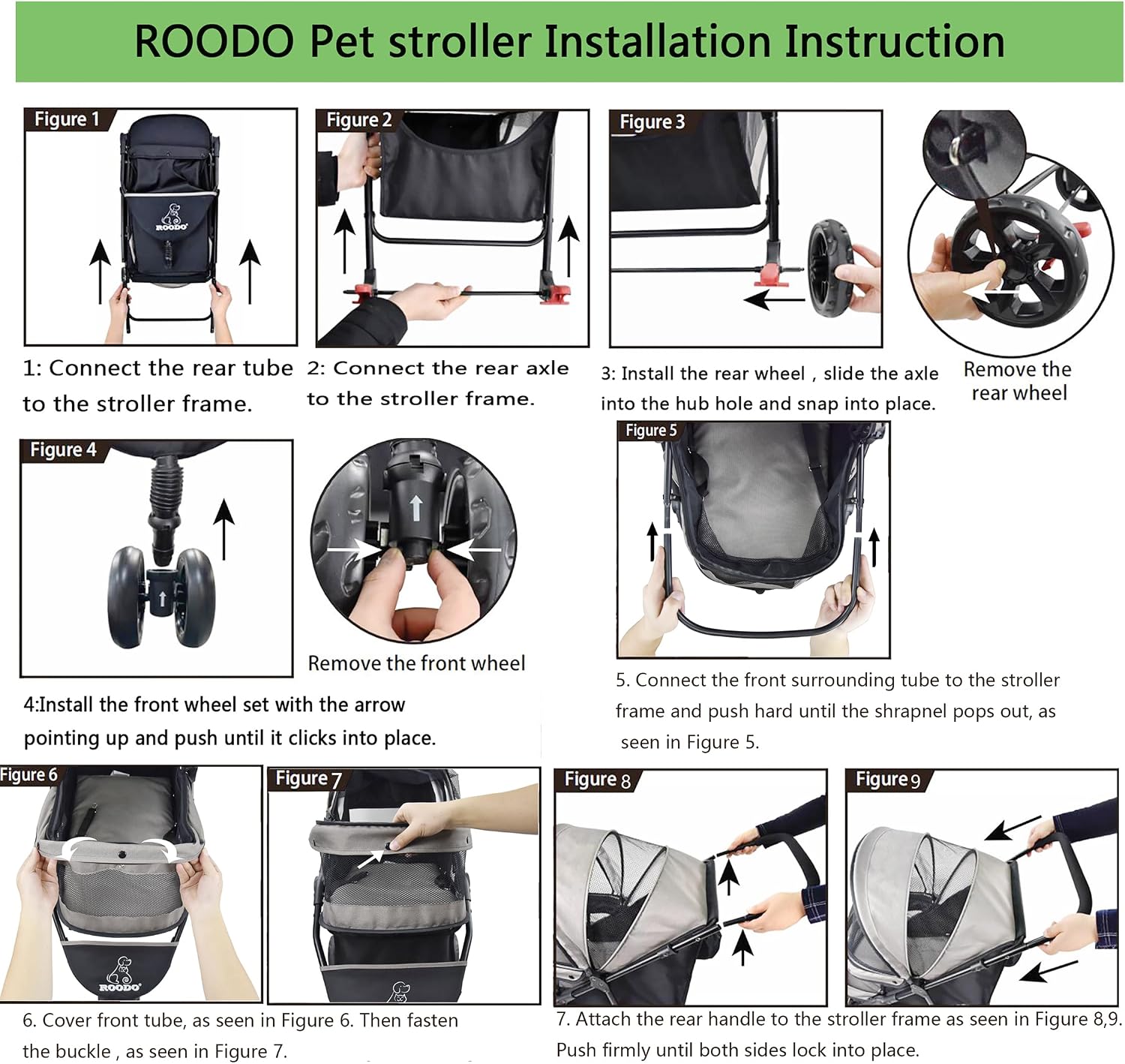 Passeggino per cani e gatti fino a 13,6 kg ROODO – 4 ruote, montaggio senza attrezzi e mesh traspirante - immagine 6