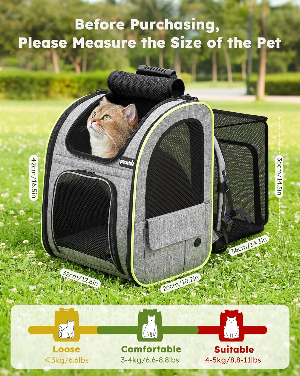 Zaino Trasportino per Cani e Gatti Pecute Estensibile – Cuccia Portatile Traspirante fino a 10 kg - immagine 2